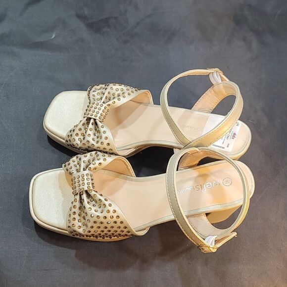 BRAND NEW WELLSFOUNTN RHINESTONE BOWNOT BLOCK HEEL OPEN-TOE SANDAL G1 - Picture 6 of 15